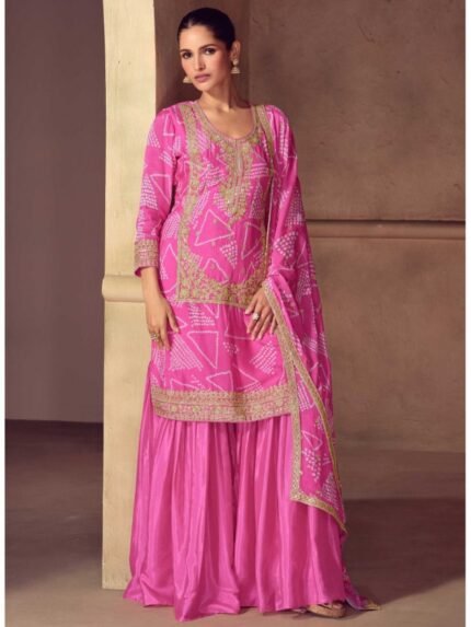 Real Simar Silk Party Wear Sharara Pink Color with Embroidery Work